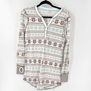 ✅ PJ Salvage Sleep Shirt Waffle Owl Heart Thumbholes Waffle Nightgown X-SMALL